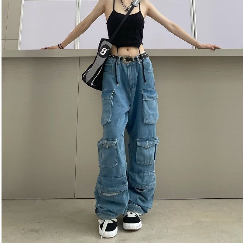 Street Hipster Fashion Smoky Gray Stitching Pants