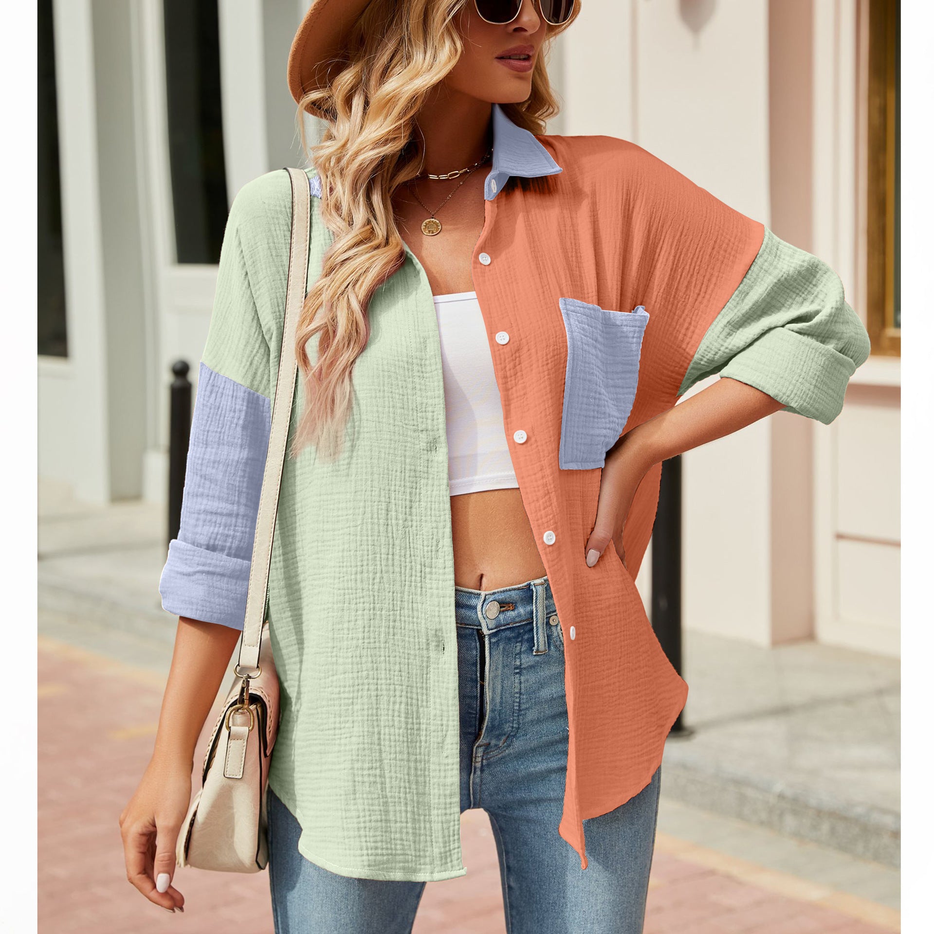 Women's Casual Collar Long Sleeve Button-down Shirt Blouses