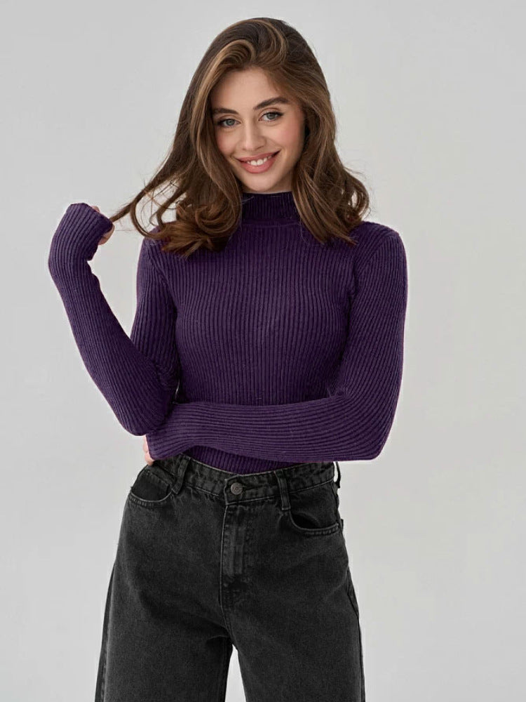 Women's Color Half Collar Slim Knit Bottoming Sweaters