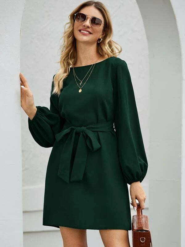 Mid-length Long Solid Color Temperament Commute Slimming Dresses