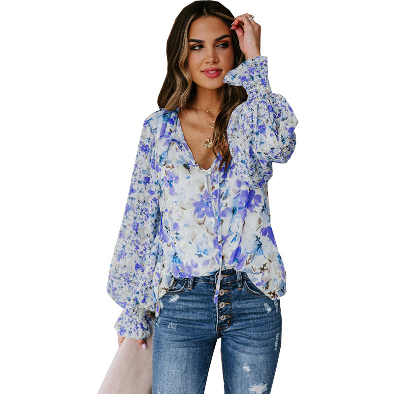 Women's Chiffon Loose Floral Pattern Fashion Lantern Cardigans