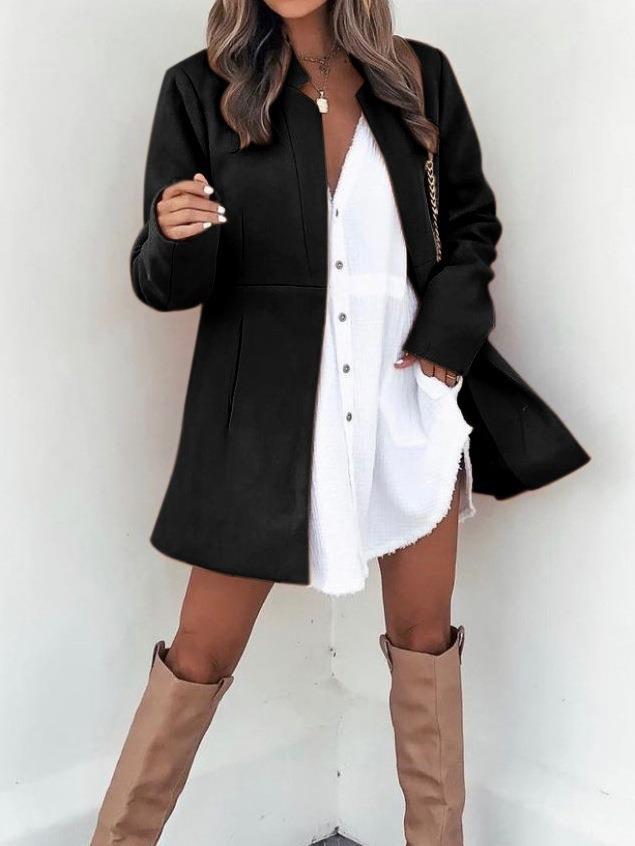 Women's Solid Color Slimming Long Sleeve Pocket Coats