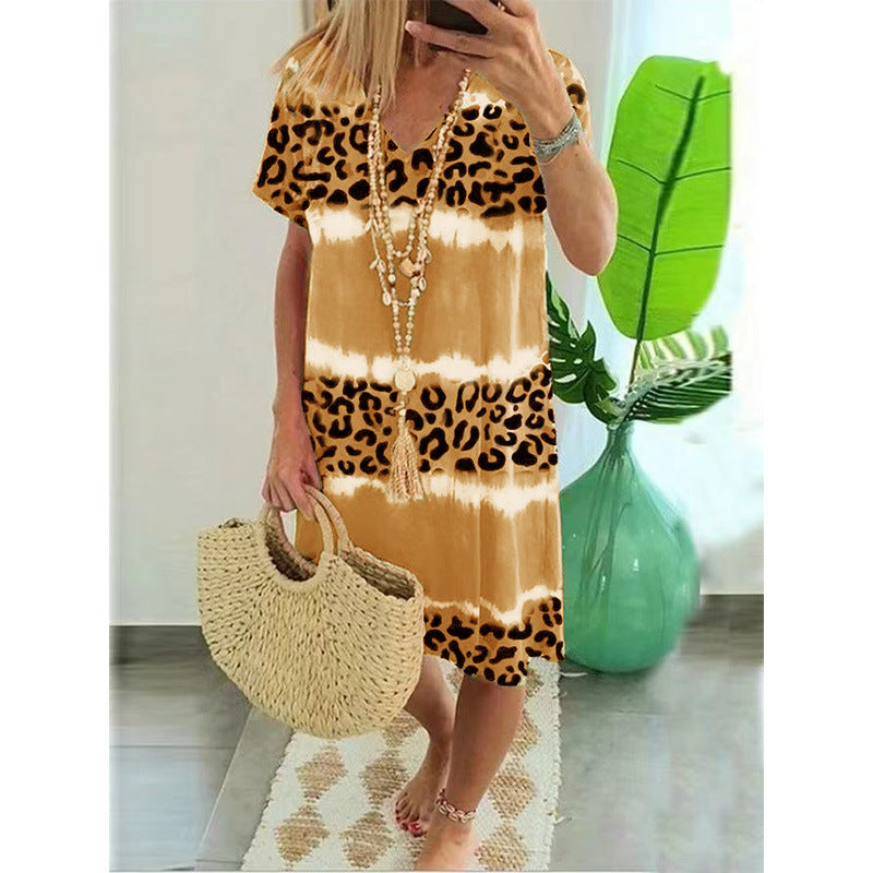 Women's Summer Female Sexy Leopard Print Midi Dresses