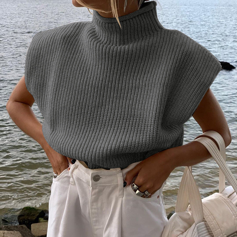 Women's Color Knitted Sexy Temperament Turtleneck With Shorts