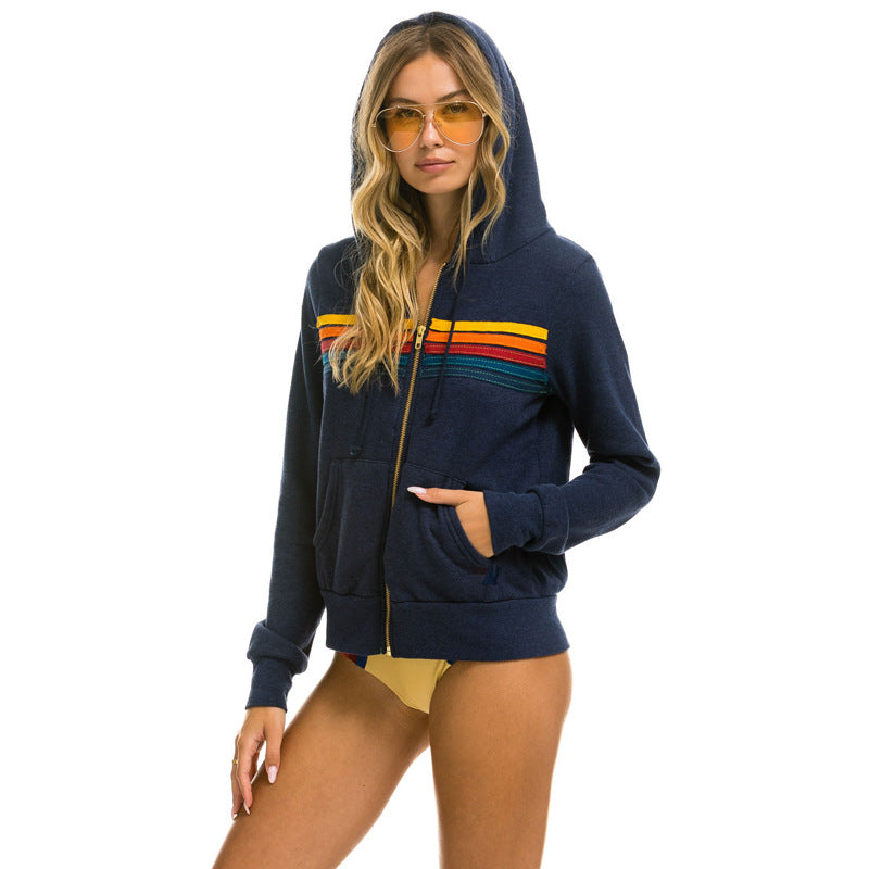 Women's Rainbow Bar Hooded Long Sleeve Sweaters