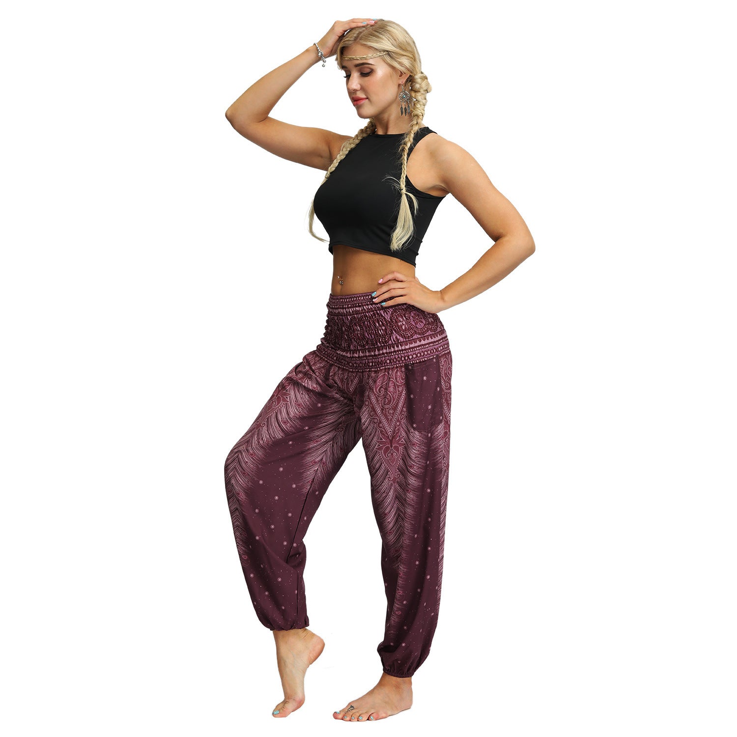 Women's Feather Digital Printed Leisure Yoga Dance Lightweight Pants