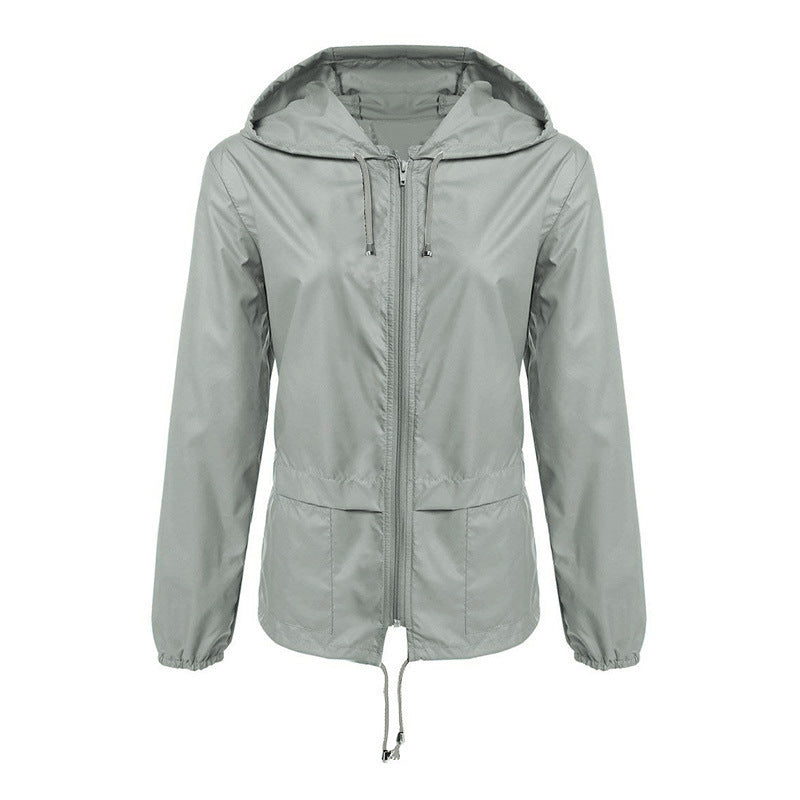 Women's Raincoat Zipper Hooded Lightweight Outdoor Thin Coats