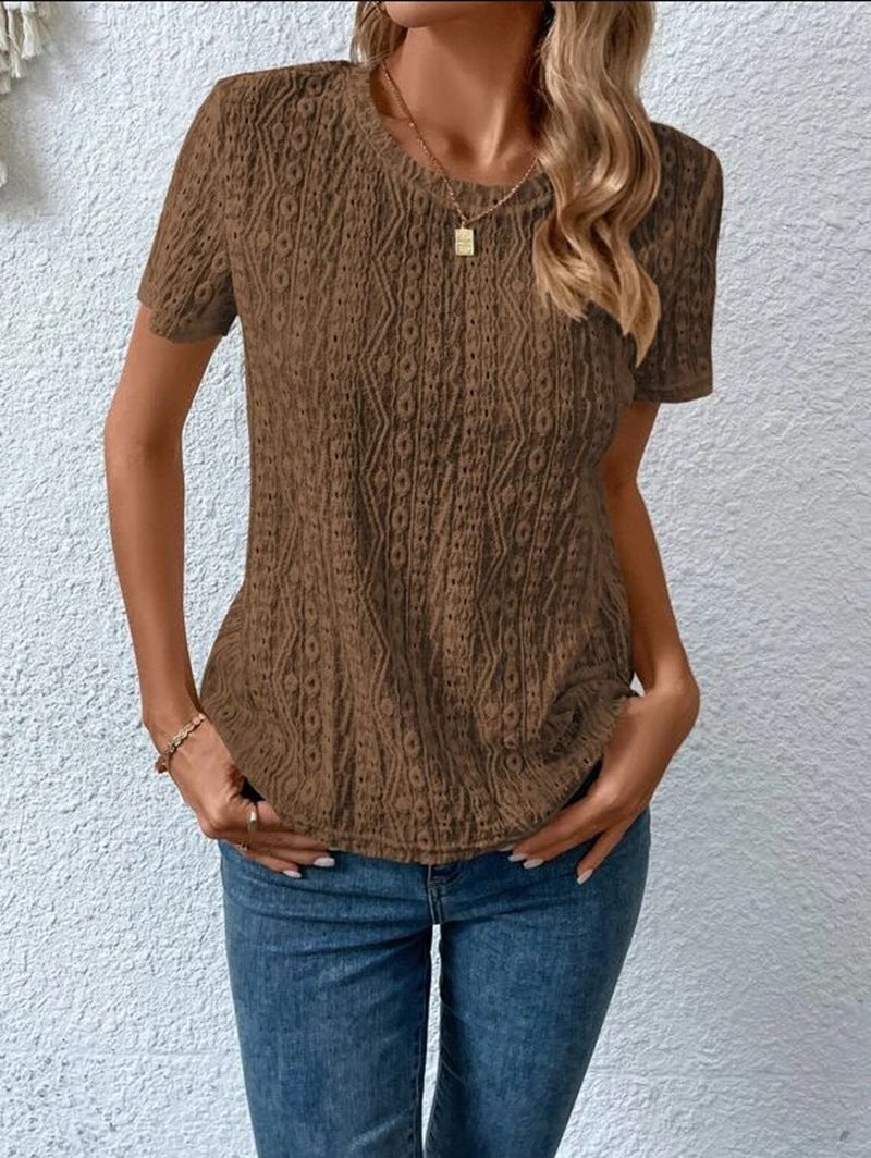 Summer Solid Color Sleeve Hollowed Leisure Blouses