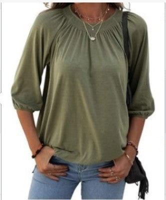 Women's Spring Summer Elegant Pullover Round Neck Loose Blouses