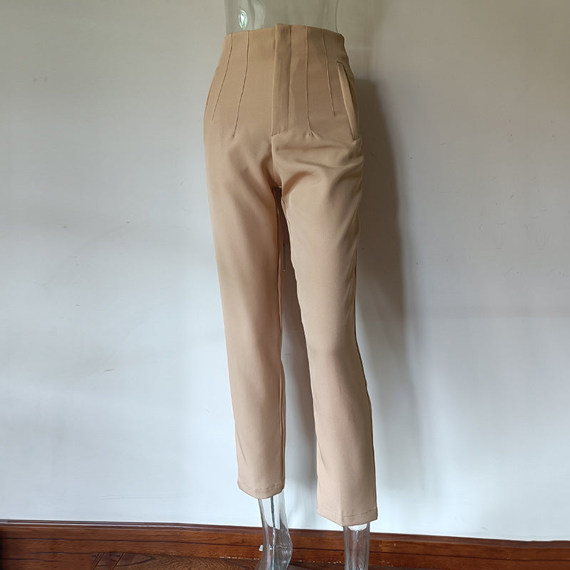 Pleated Casual High Waist Pure Color Pants