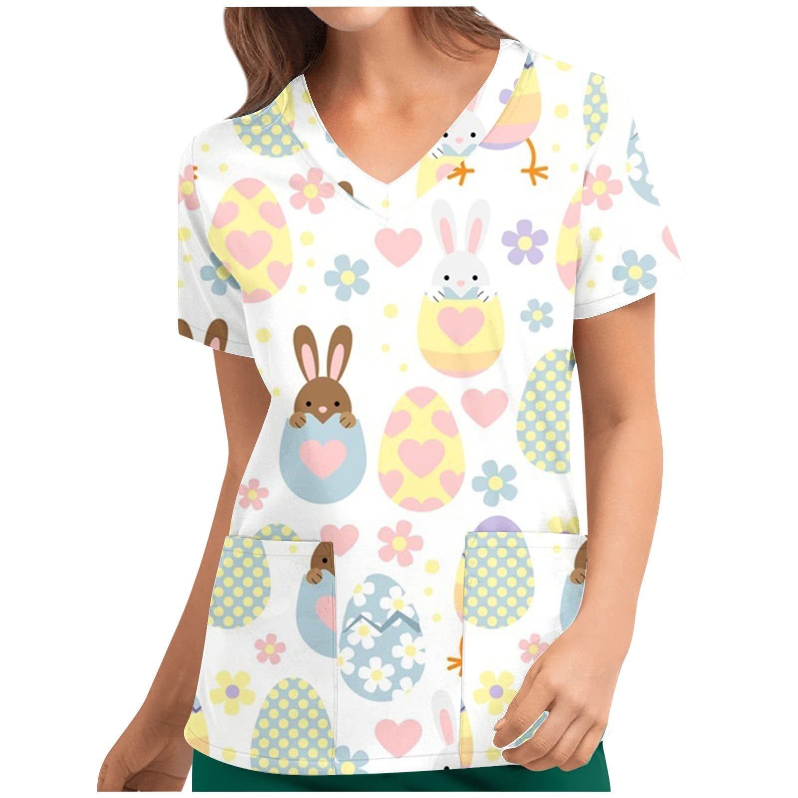 Women's Nurse Printed Shirt Sleeve Bottoming T-shirt Blouses