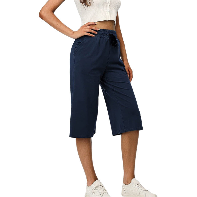 Women's Waist Casual Sports Three-quarter Length Wide Pants