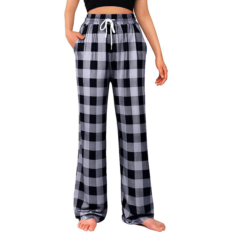 Women's Straight Casual Comfortable Drawstring Stretch Plaid Leggings