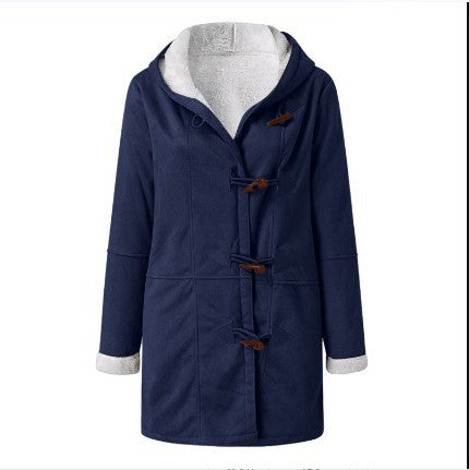 Women's Long Sleeve Horn Button Fleece-lined Warm Jackets