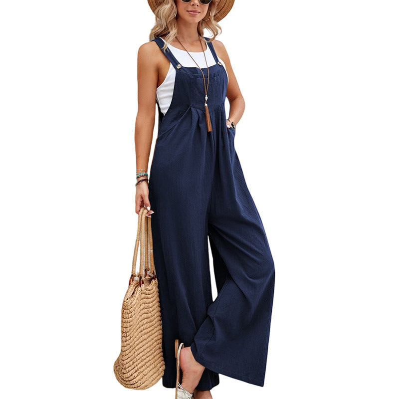 Women's Solid Color Casual Suspender Trousers Pants