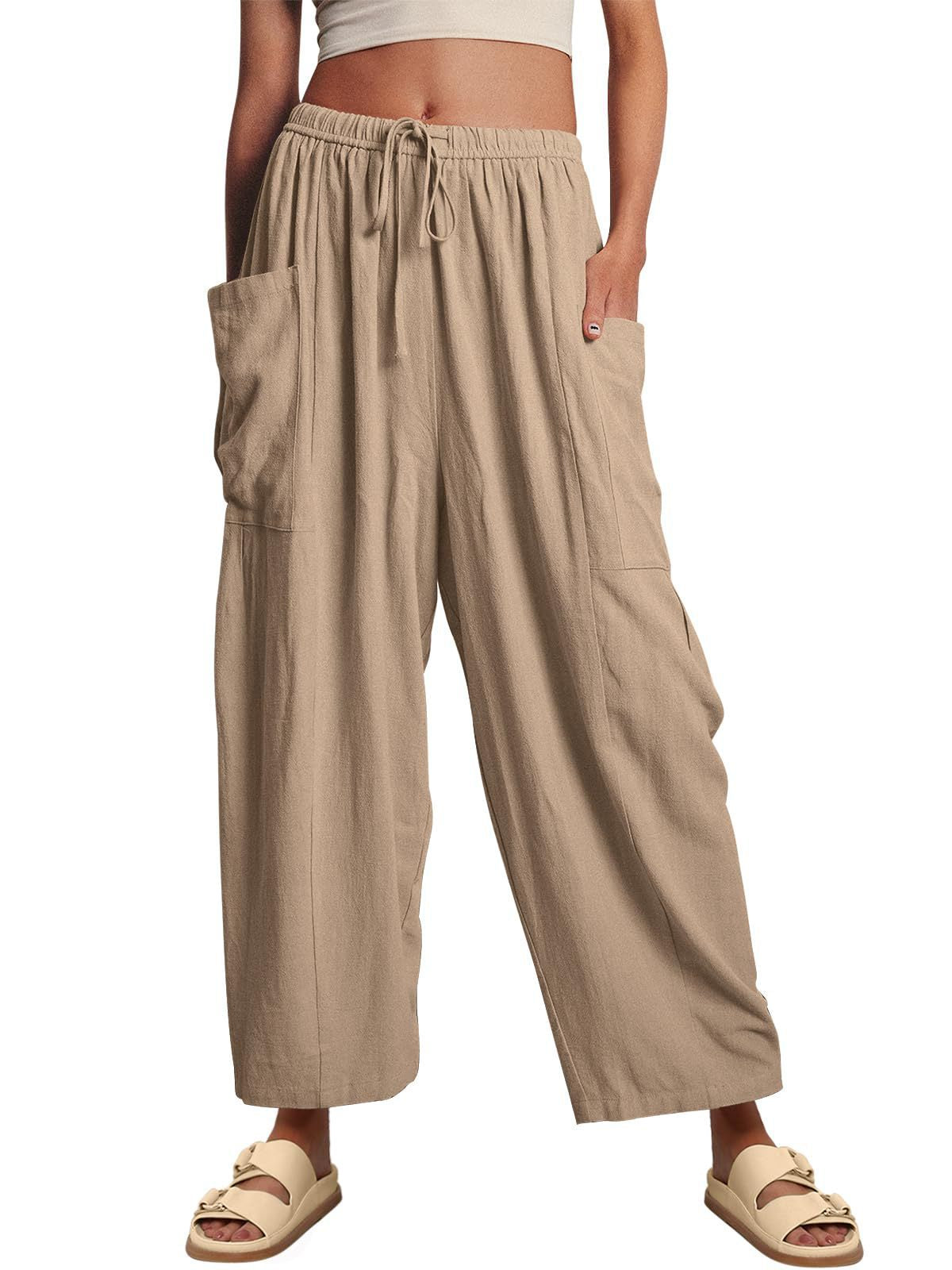 Women's Waist Pleated High Wide Leg Loose Pants