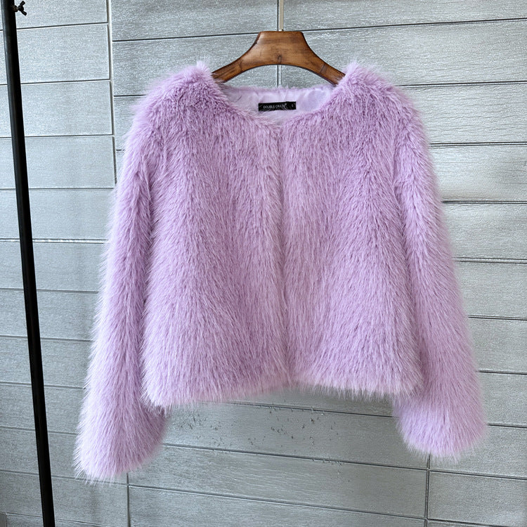 Women's Imitation Tuscan Fur Korean Style Solid Coats