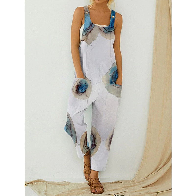 Women's Slouchy Retro Abstract Print Overalls Pants