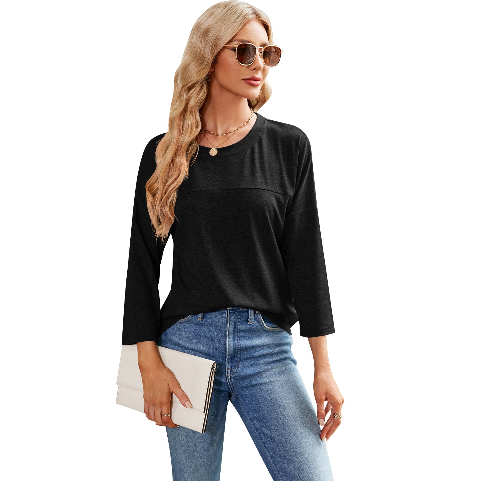 Women's Solid Color Casual Sleeve Round Neck Blouses