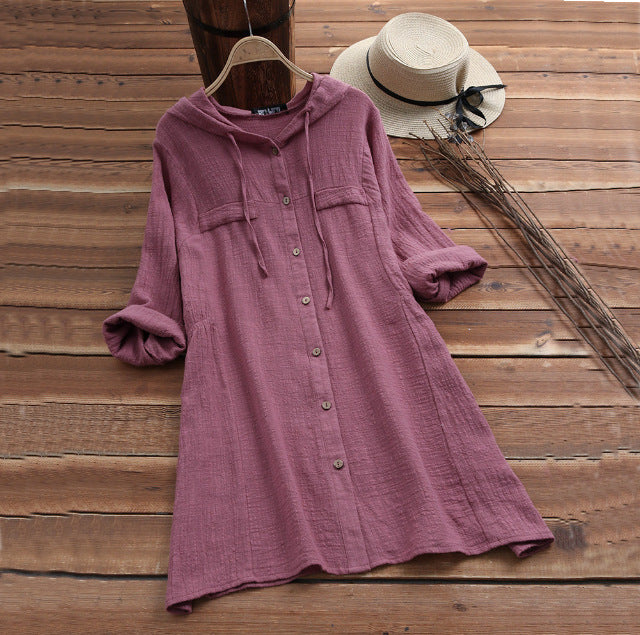 Cotton Linen Solid Color Loose-fitting Large Dresses