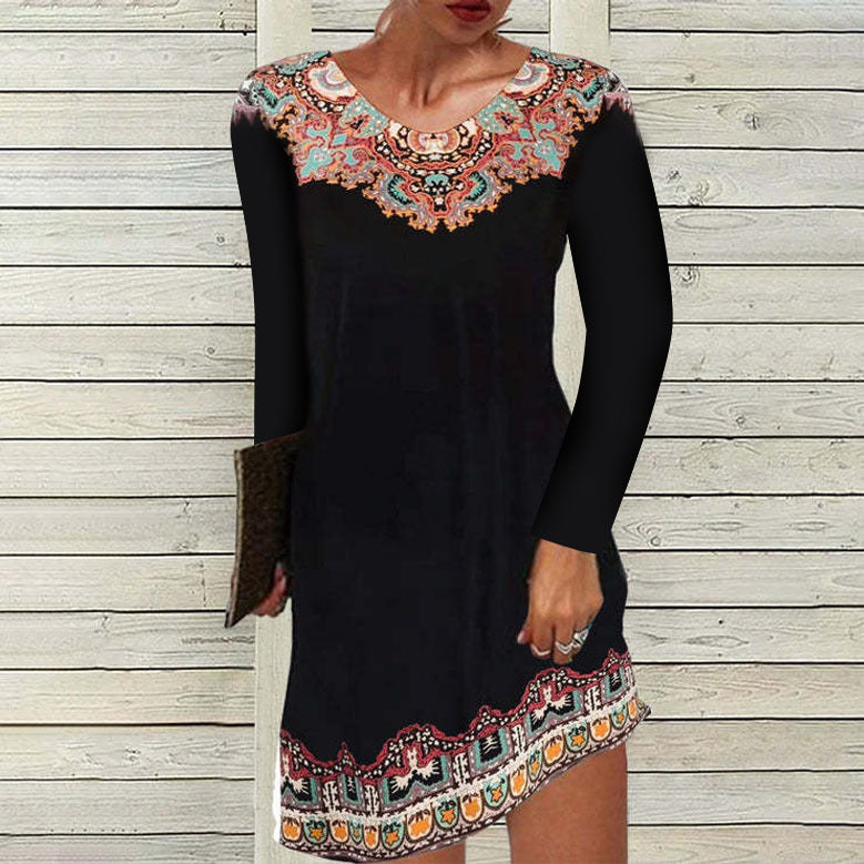 Summer Mid-waist Printed Urban Casual Short-sleeved Dresses