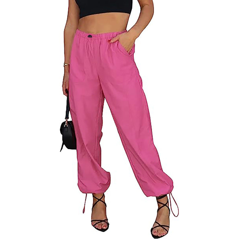 Women's Solid Color Pocket Elastic Waist Jogging Hip Hop Pants