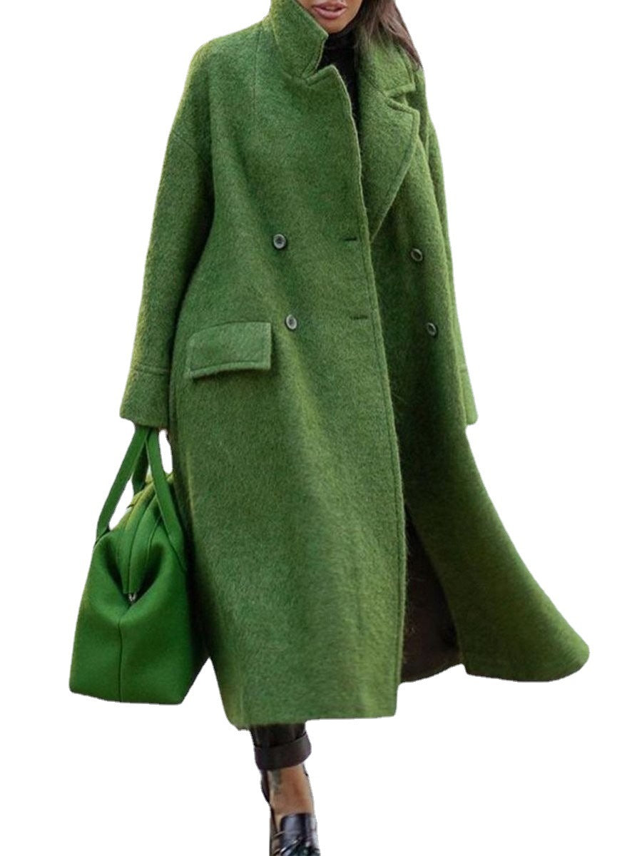 Long Woolen Solid Color Temperament Commute Coats