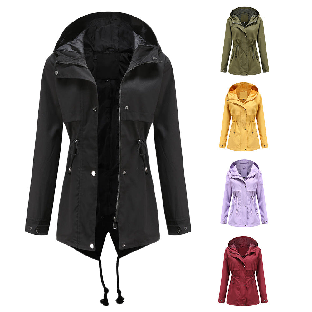 Durable Mid-length Hooded Waist-tight Outdoor Raincoat Coats