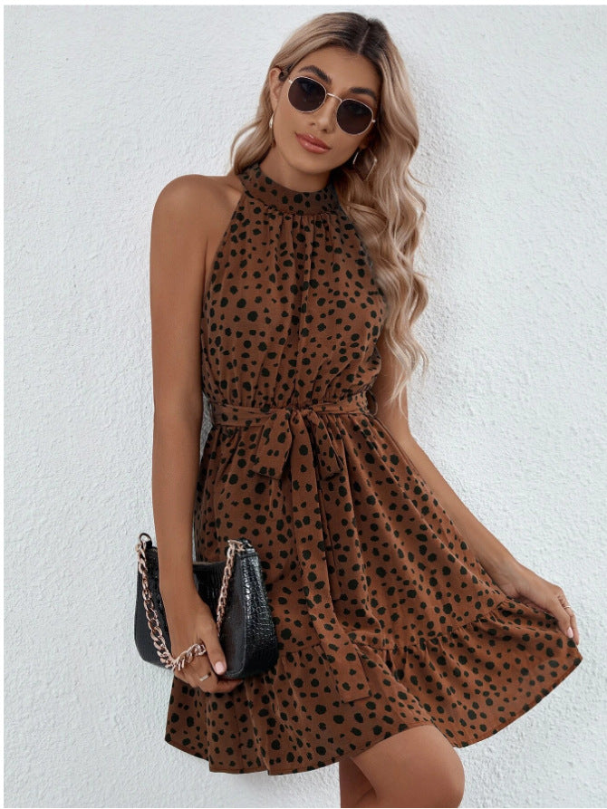 Women's Summer Sleeveless Polka Dot Tied Lotus Dresses