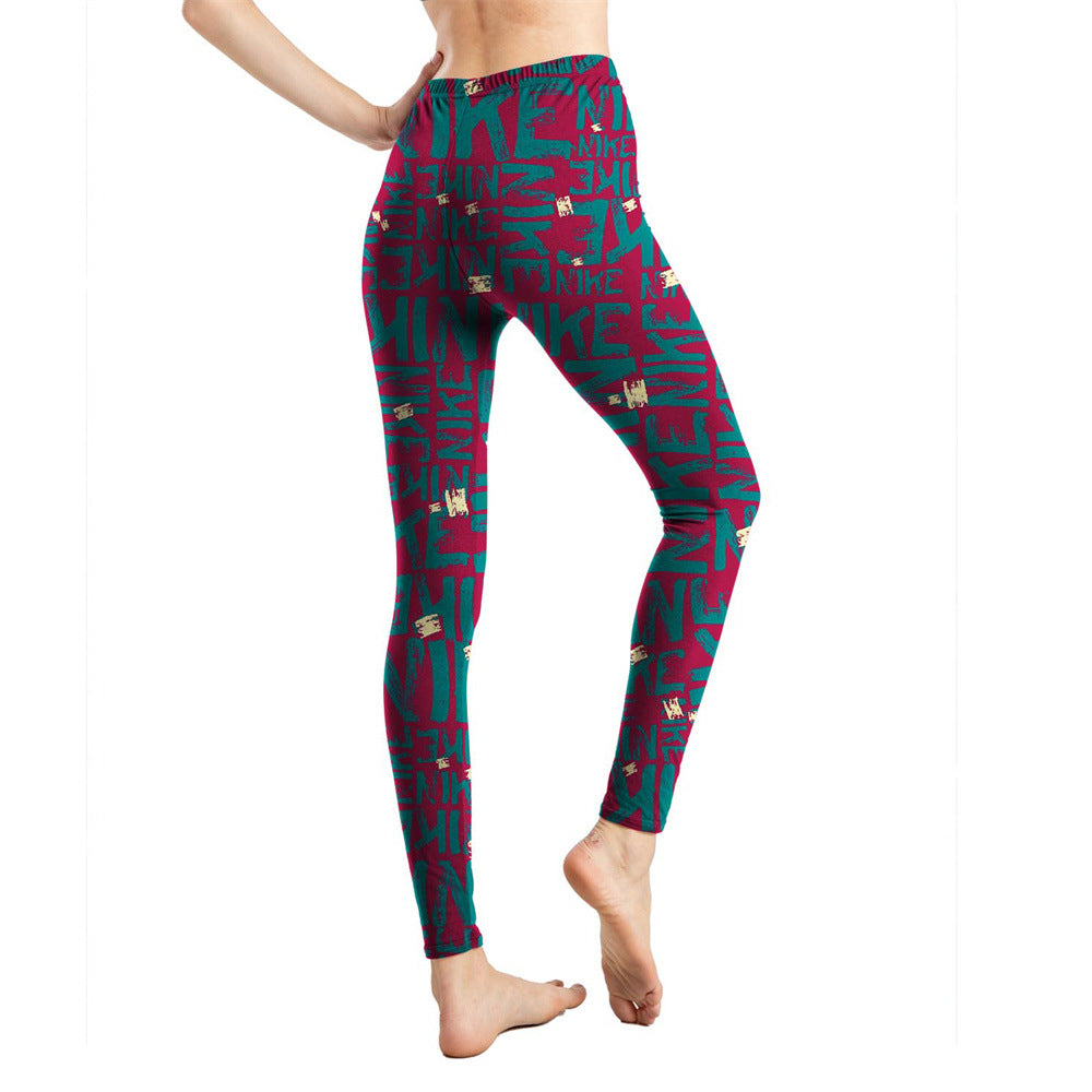 Women's Milk Silk Printed Abstract Letter Cropped Leggings