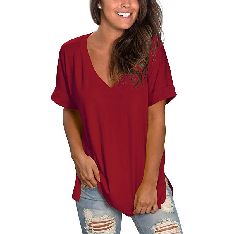 Women's Summer Solid Color Short-sleeved Loose Wear Tops