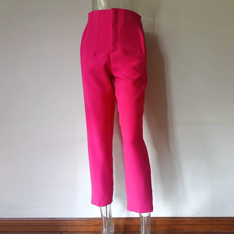 Pleated Casual High Waist Pure Color Pants