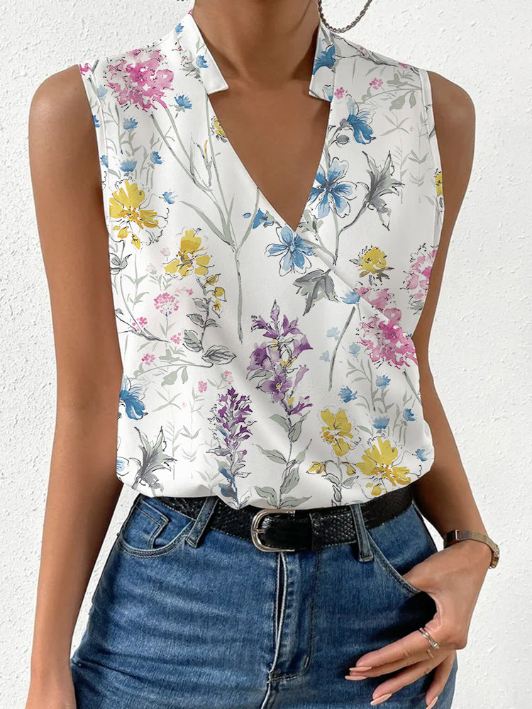 Women's Summer Printed Shirt French Style Design Blouses