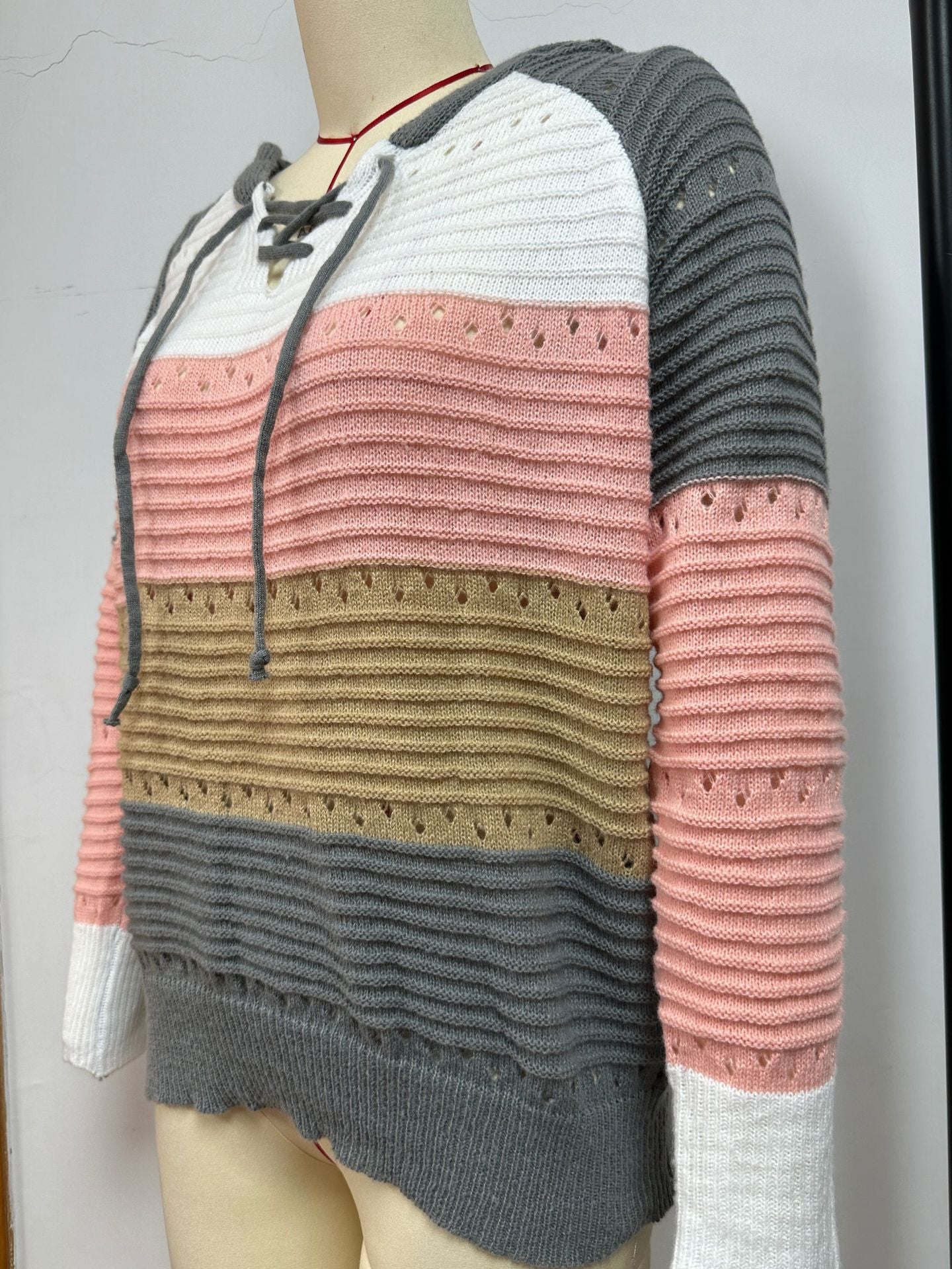 Women's Striped Hooded Knitted Pullover Casual Color Sweaters