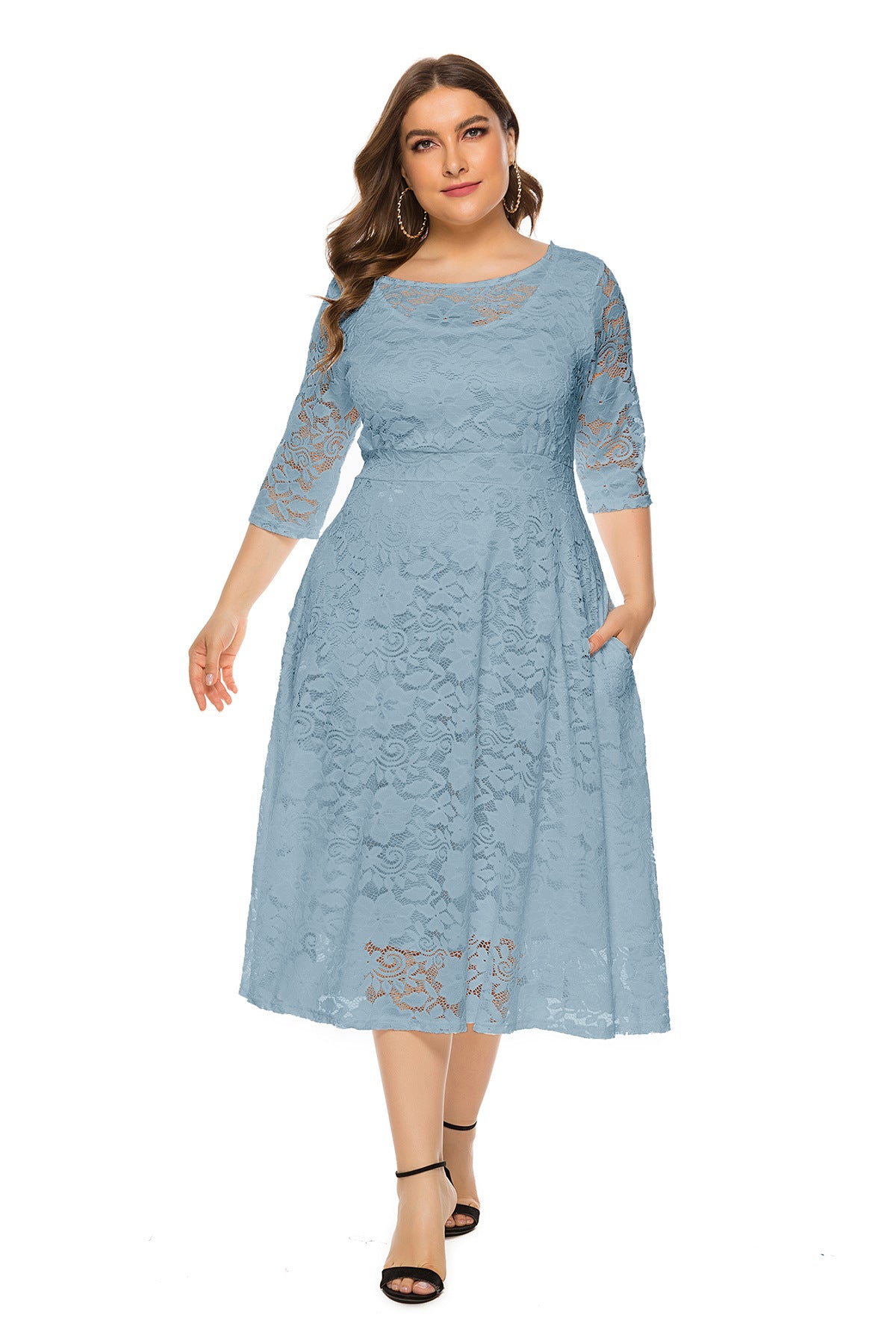 Slouchy Midi Hollow Lace Pocket Dress Dresses