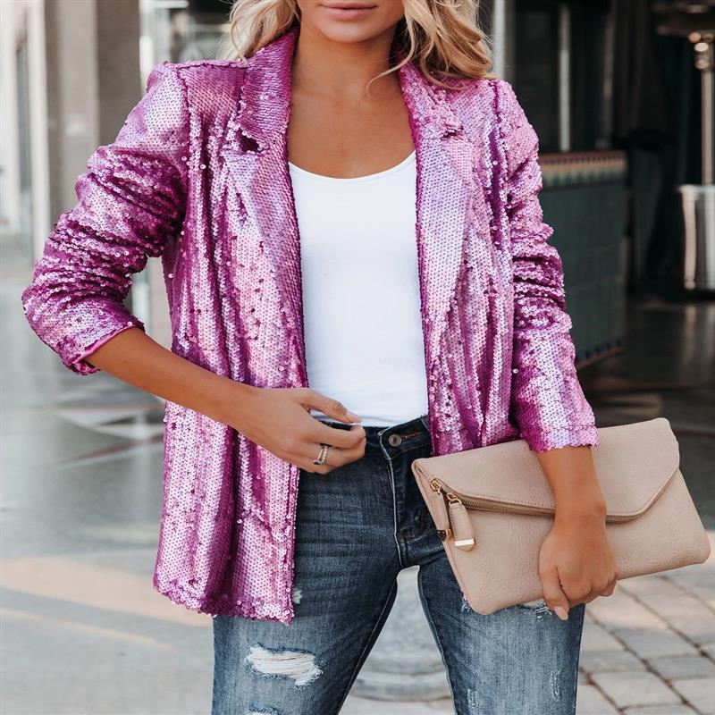 Spring Fashionable Sequins Lapel Casual West Coats