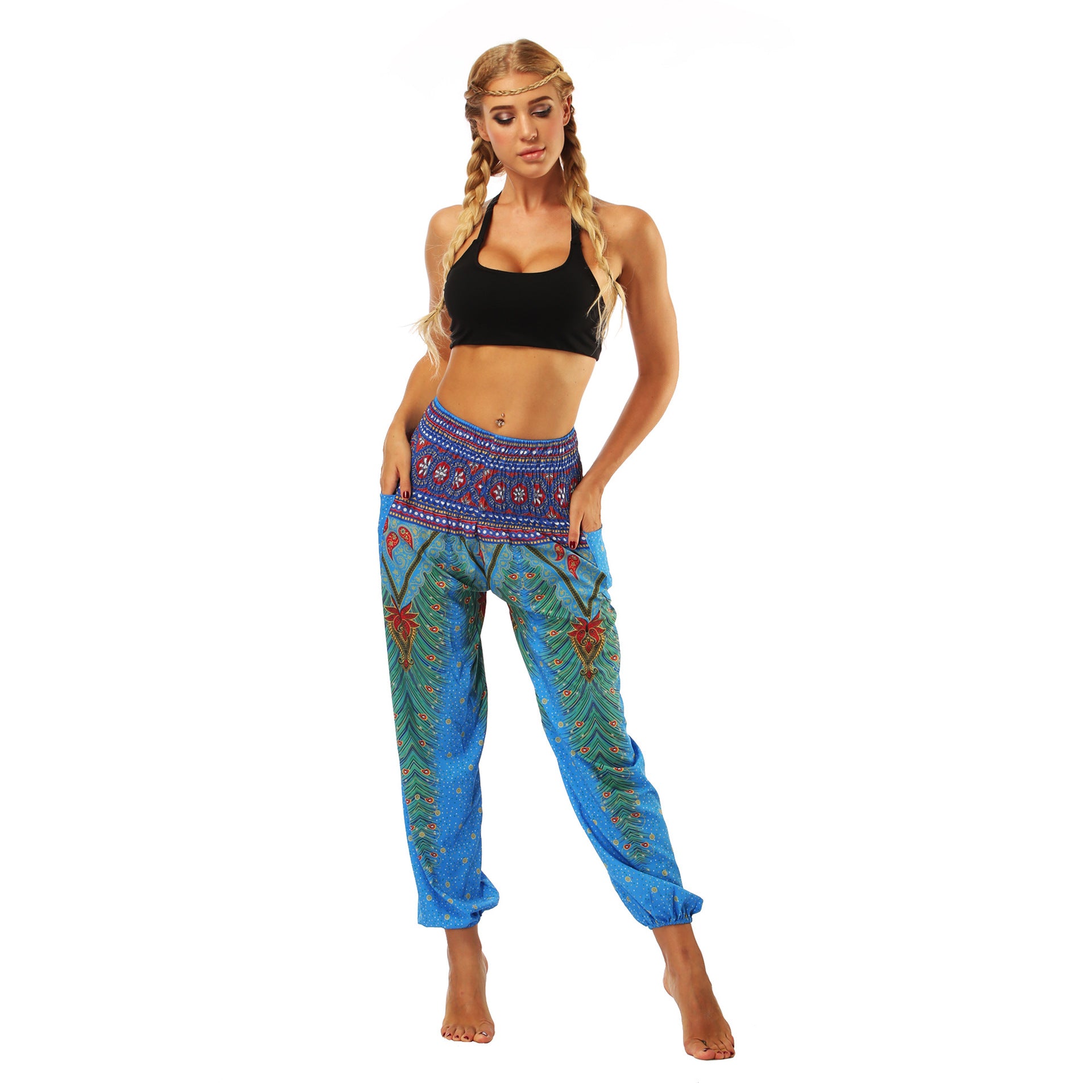 Women's Feather Digital Printed Leisure Yoga Dance Lightweight Pants