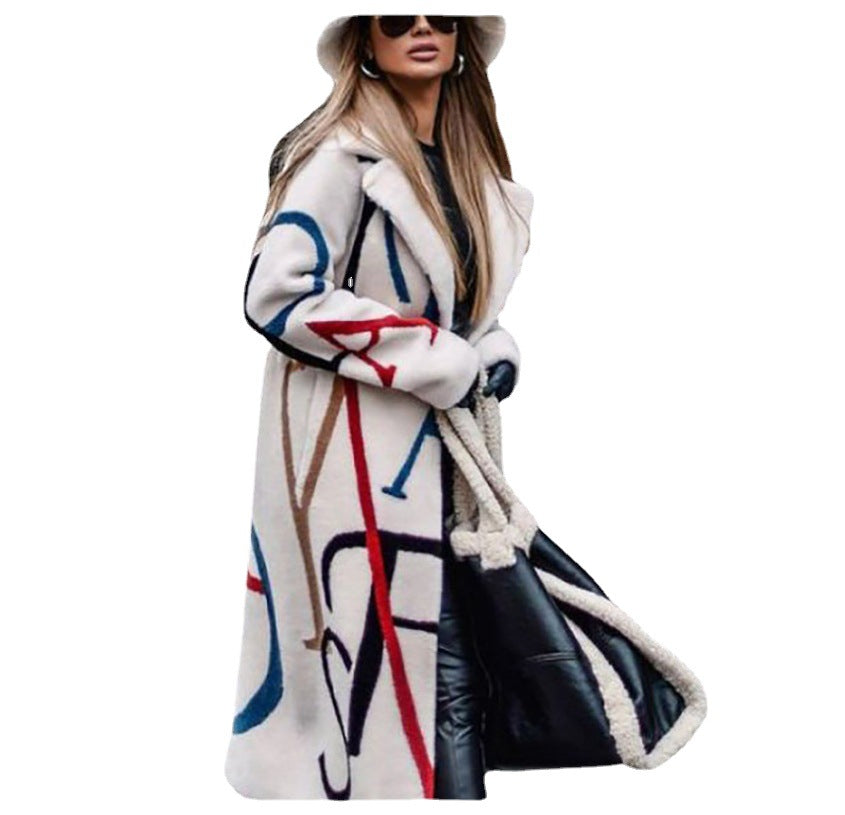 Women's Loose Print Trench Lapel For Plus Size