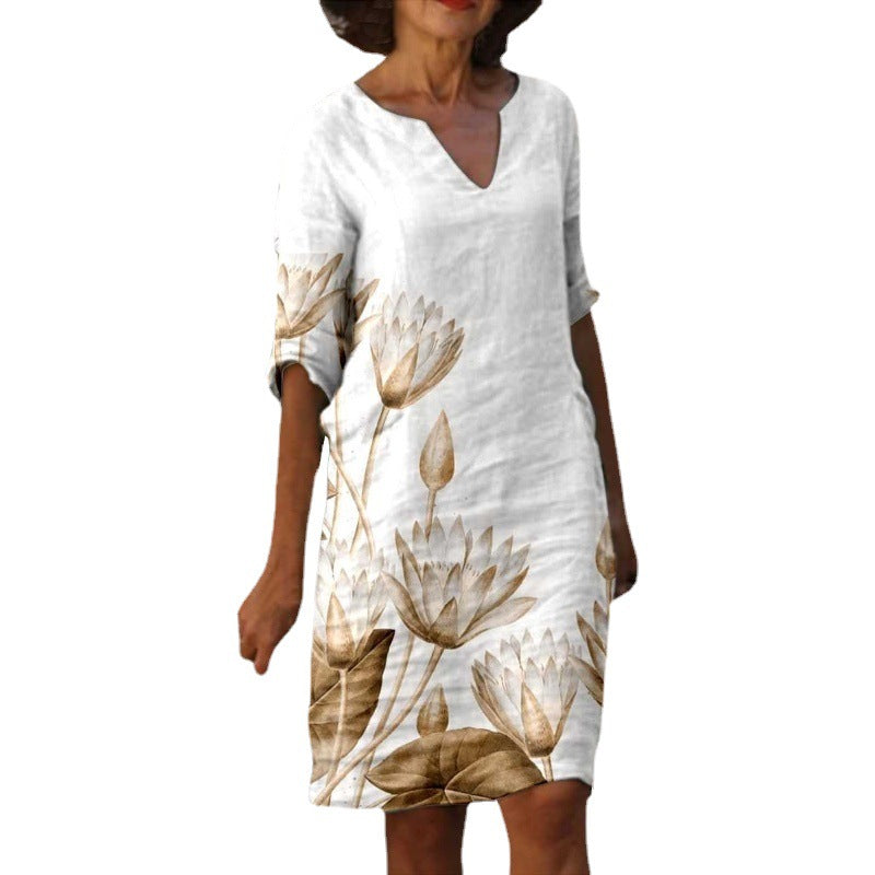 Women's Fashion Painting Printed Half Sleeve Mid-length Dresses