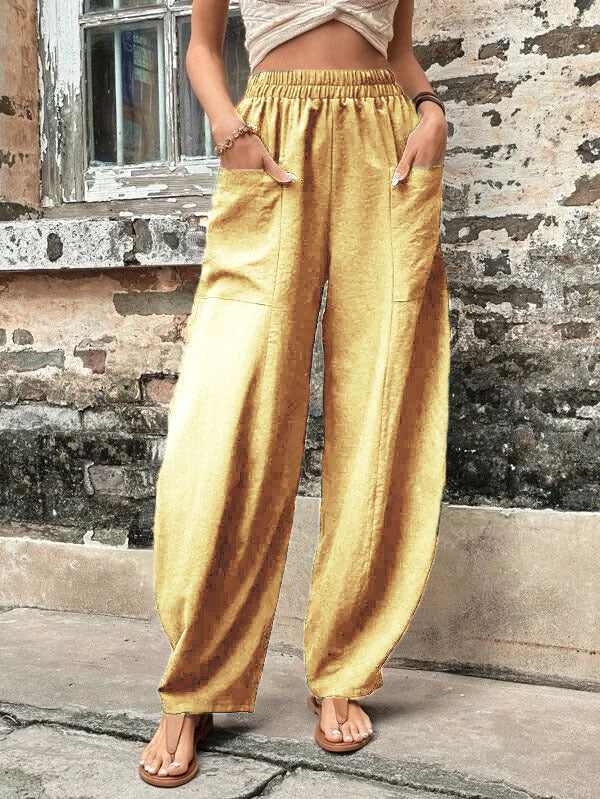 Women's Solid Color Pocket Trousers With An Pants