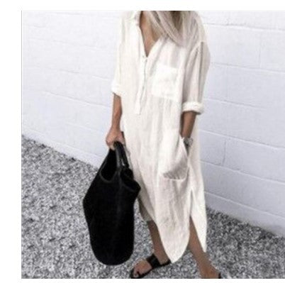 Elegant Solid Color Slit Dress Simple Blouses