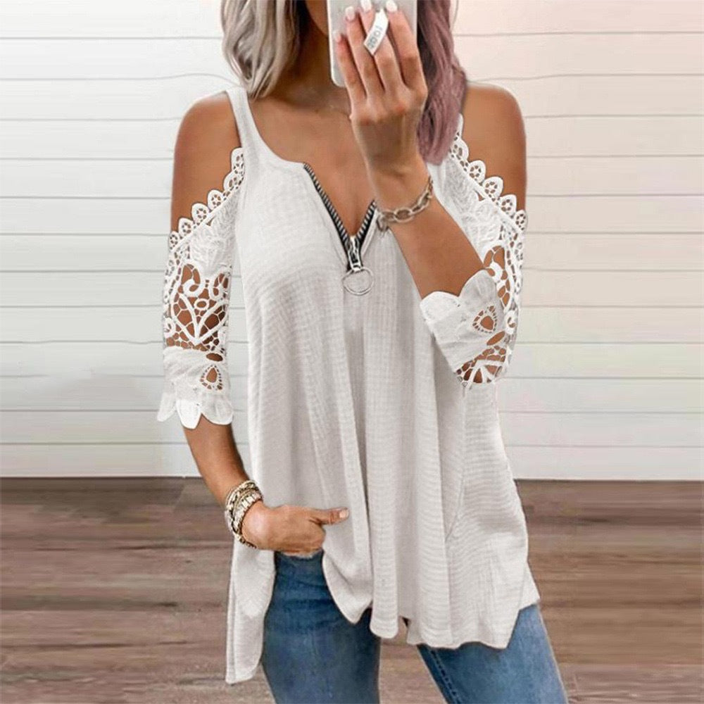 Women's Popular Hollow-out Camisole Lace Sleeve Knitted Blouses