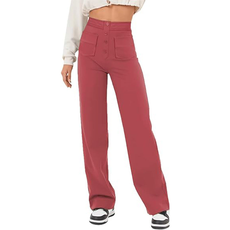 Women's Trousers High Waist Pocket Wide Leg Pants