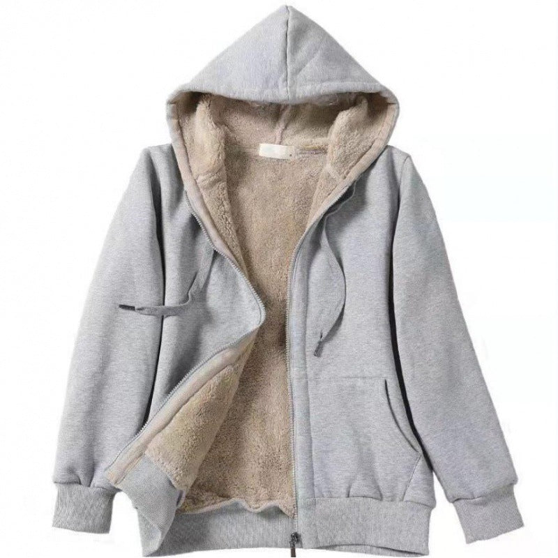 Women's Plush Hooded Long Sleeve Solid Color Clothing