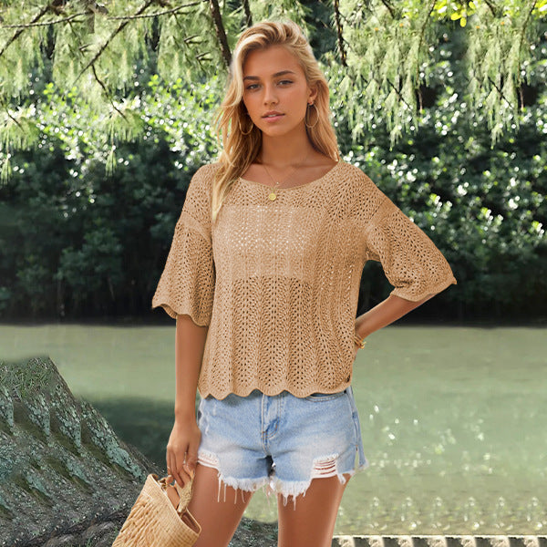 Women's Summer Round Neck Hollow Loose Casual Sweaters