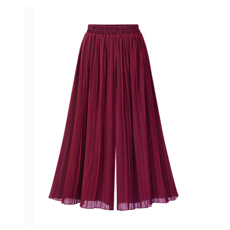 Women's Summer Extra Large Fat Chiffon Pleated Beach Culottes Pants