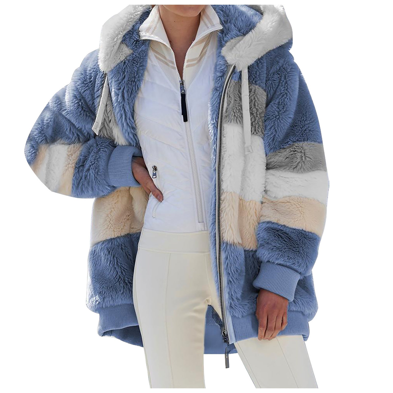 Glamorous Women's Loose Plush Multi-color Hooded Coats