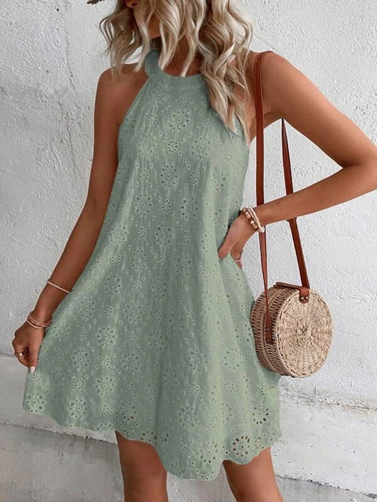 Women's Lace Solid Color Sleeveless Pullover Dress Dresses