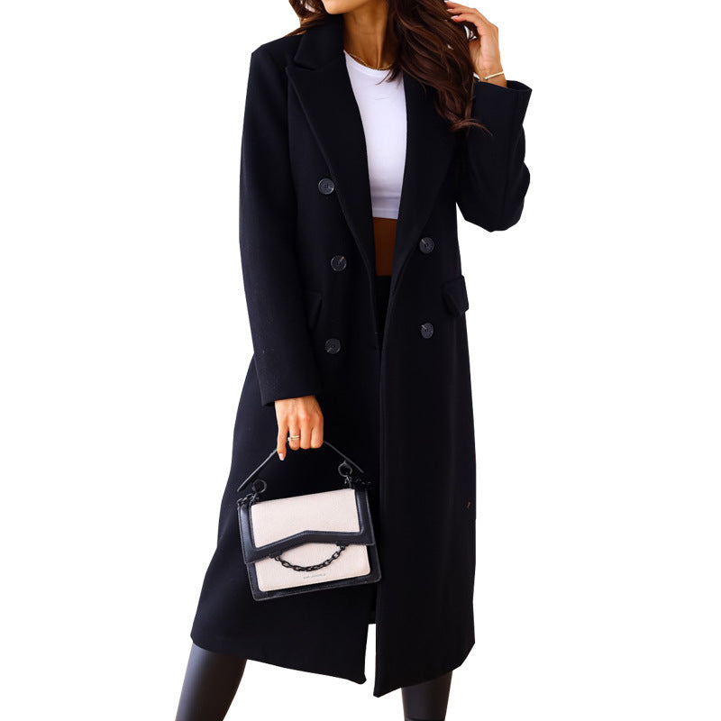 Women's Double Breasted Long Sleeve Lapel Button Coats