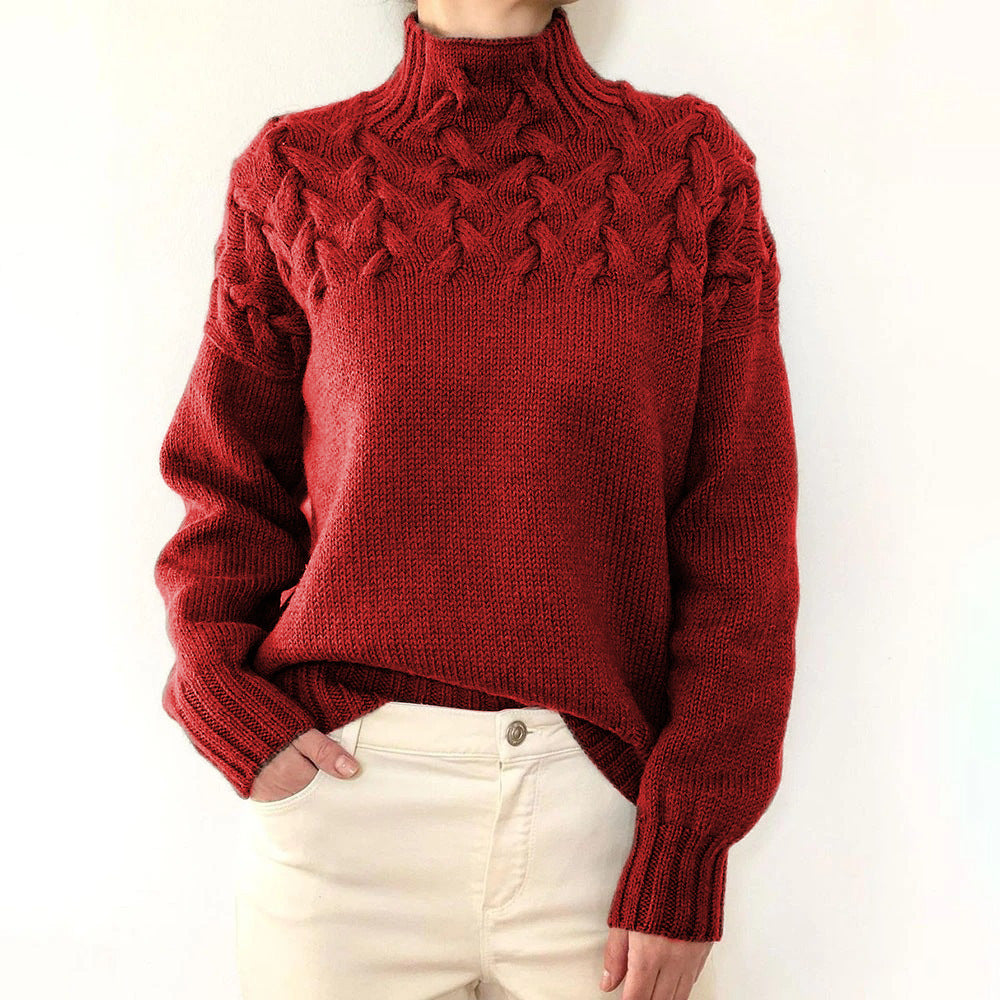 Women's Cable Braided Detail Turtleneck Long Sleeve Sweaters